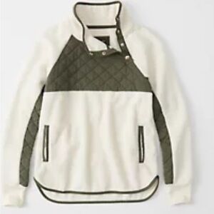 Abercrombie & Fitch Cream and Olive Quilted Pullover Jacket